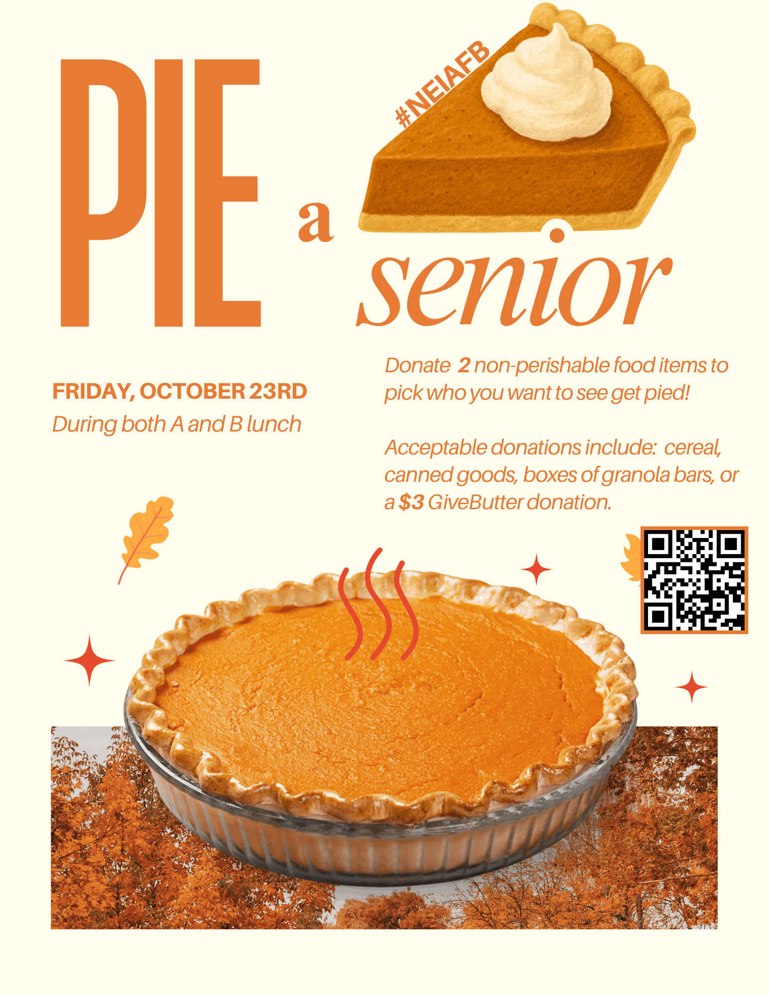 Pie a Senior by donating to the NEIAFB
